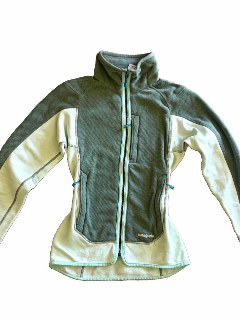 Patagonia Two-Tone Sage Green and Cream Fleece Zip Jacket